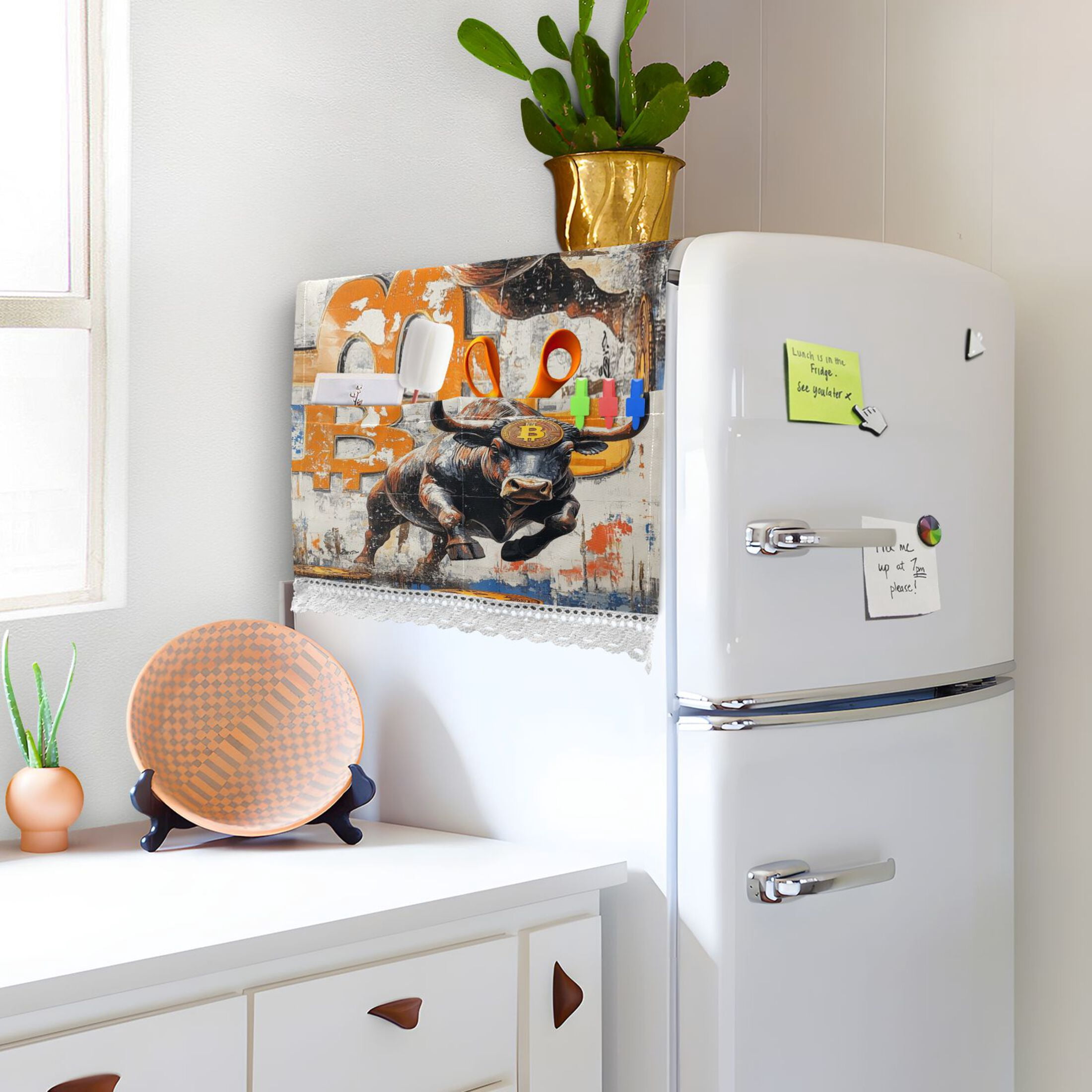 Gold-coin CowWasher and Dryer Covers Dust-Proof and Oil Resistant Fridge Cover with 4 Storage Pockets Washing Machine Top Cover for Laundry Kitchen Home 51.2 x 22 In