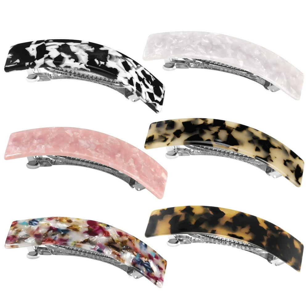6long Skinny Hair Barrettes Large Automatic Hair Clip Tortoise Shell