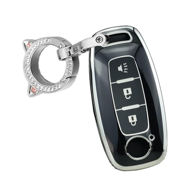 3-button Key Holder Silver Edge TPU Key Fob Cover Fit for Nissan Teana Pathfinder Kicks X-Trail Rogue 2023 Remote