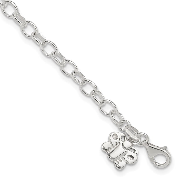 Diamond2Deal 925 Sterling Silver Small Oval Rolo Link with Butterfly 9inch Anklet for Women