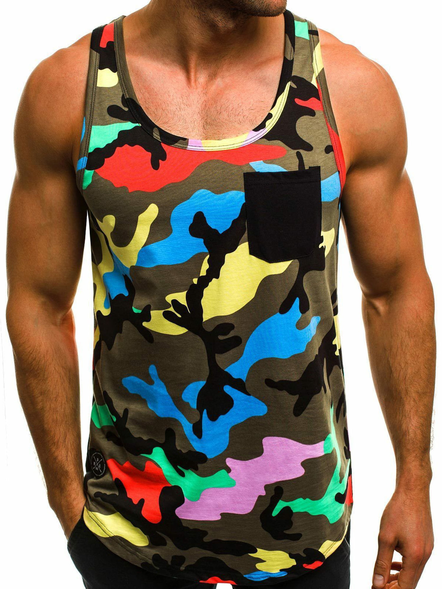 Rrive Men Printed Sleeveless Breathable Athletic Camouflage T-Shirt Blouse Tank Top 
