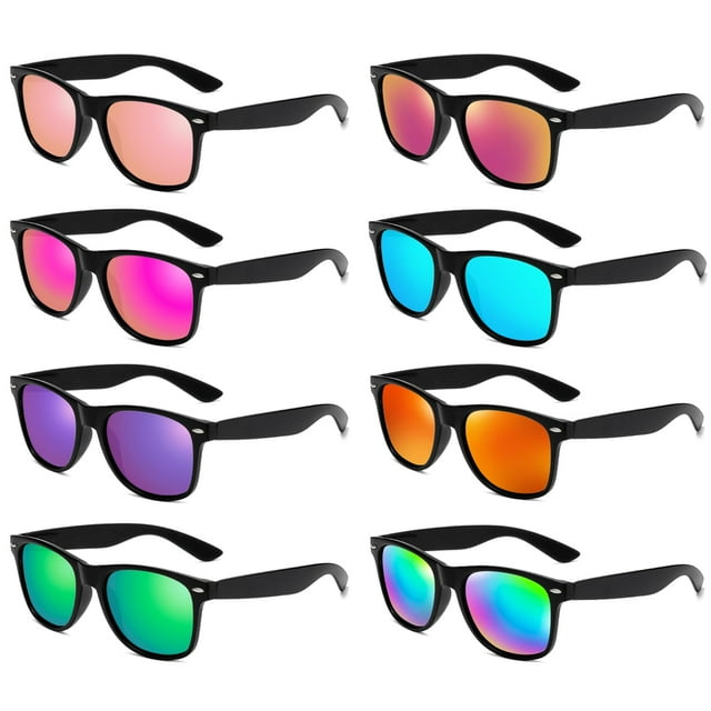 Paquete de 8 Anteojos de Sol Pibupibu Neon Party con Lentes Espejados Estilo 80s para Adultos