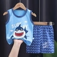 thumbnail image 2 of CAUYDY Toddler Baby 4T-7Y Infant Boy Summer Loungewear Pajamas Sleepwear for Little Boys 2Pcs Soft Sleeveless Shirt + Adorable Shorts 3-18M Kids Clothes (Sizes 3-9 Months,P5-Blue), 2 of 4