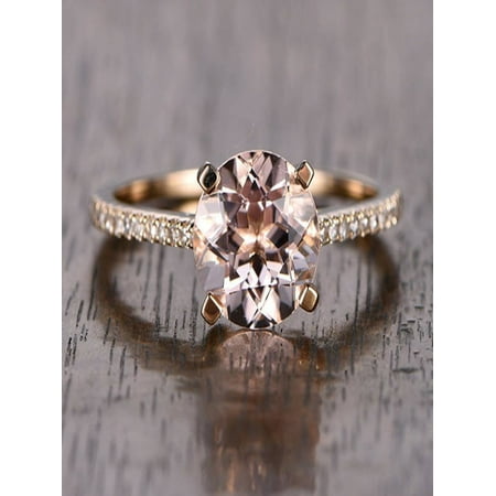 Limited Time Sale: 1.25 Carat Peach Pink Morganite (Round cut Morganite) and Diamond Engagement Ring in 10k Rose