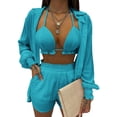 thumbnail image 1 of Txlixc Blusa de cuello de solapa de manga larga + pantalones cortos + chaleco de cuello colgante Txlixc  moda, 1 of 3