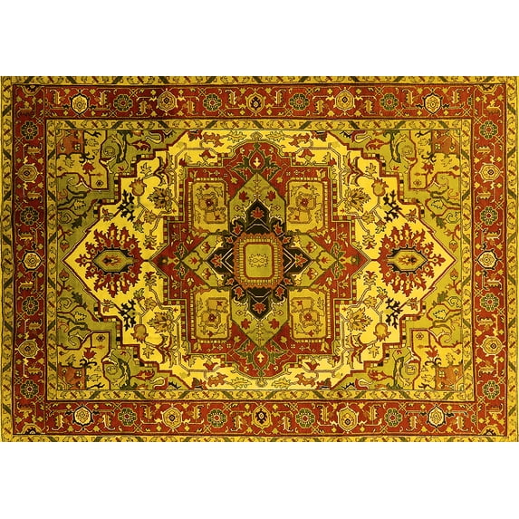 Ahgly Company Indoor Rectangle Oriental Yellow Industrial Area Rugs, 2' x 5'