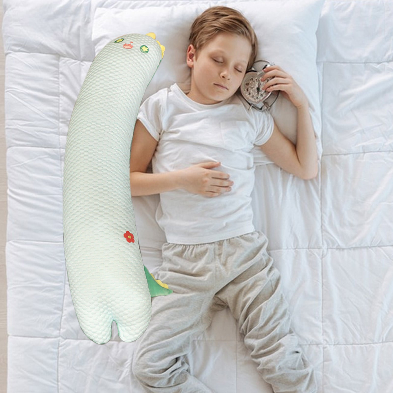 HKEJIAOI Long Body Pillow - Cotton Hugging Sleep Pillow with Removable Cover, Multi-Functional Leg & Headrest Support for Sofa, Bed, Office - Khaki, Pink, Mint Green, Gray - 80cm (31.5in)