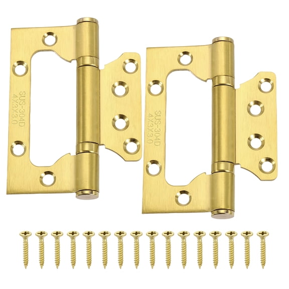 4x3 Inch Non-Mortise Door Hinges, 2 Pcs Non-Mortise Stainless Steel No Noise Door Hinges with Screw, Gold (0.5")