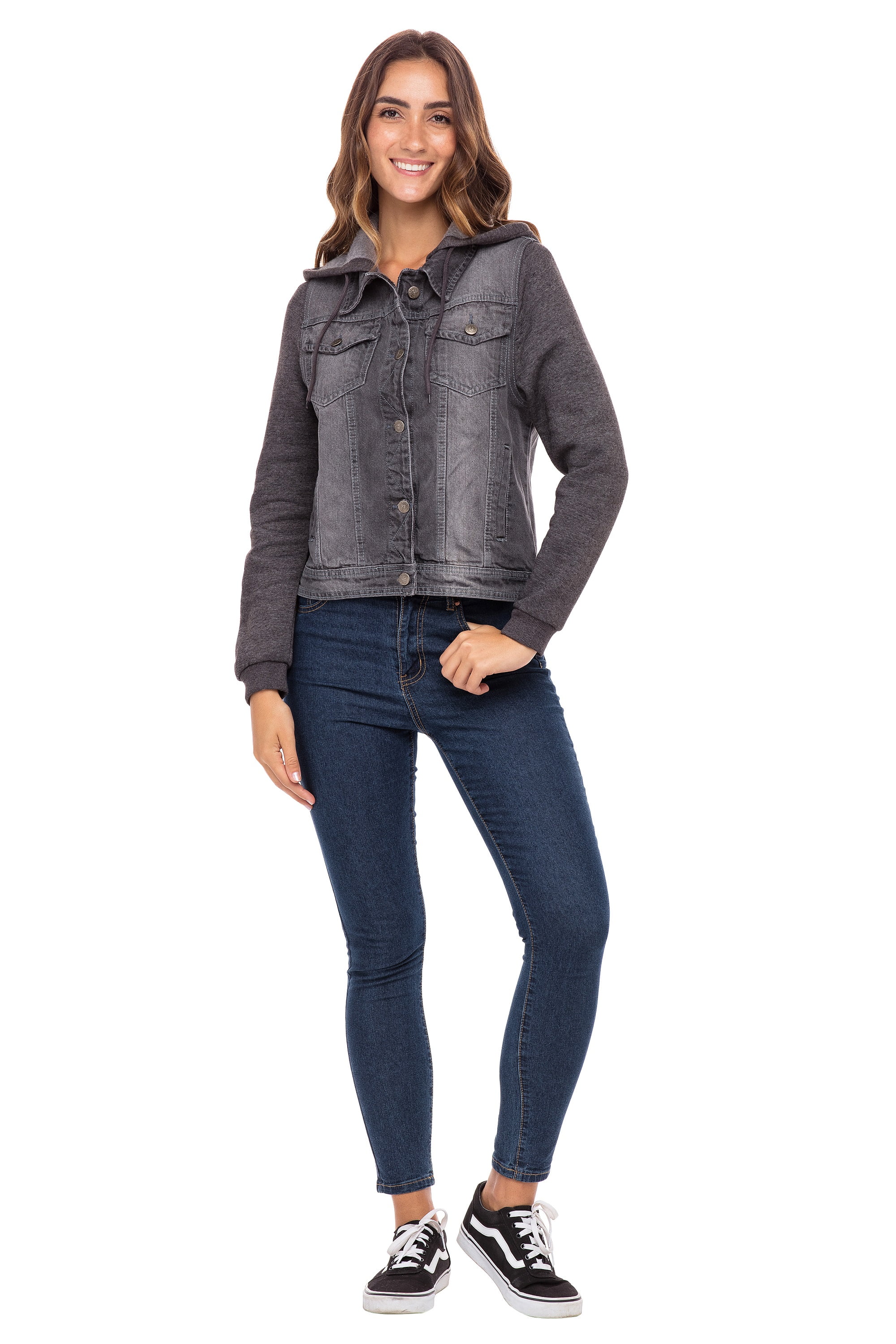 Skylinewears Women's Drawstring Hoodie Denim Jacket Ladies Trucker