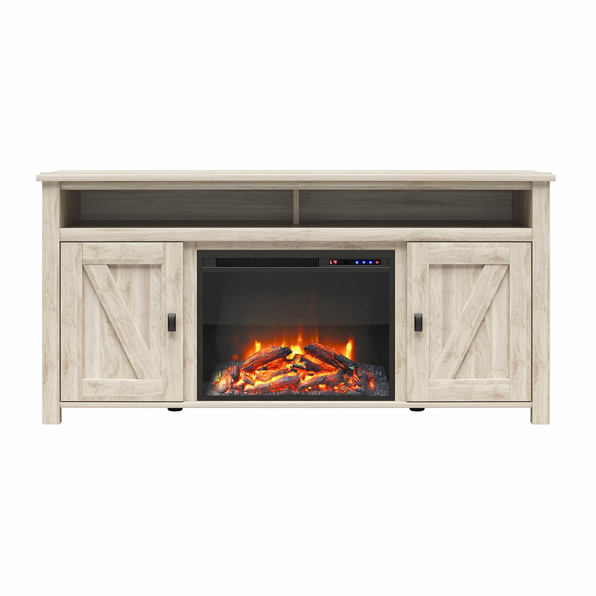 Woven Paths Scandi Farmhouse Electric Fireplace TV Console for TVs up to 60", Light Walnut