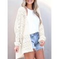 thumbnail image 5 of Women Crochet Cardigan Sweater Kimonos Boho Solid Color Oversized Fall Open Front Outwear Apricot XL, 5 of 7