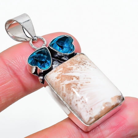 Scolecite, Topaz Gemstone Handmade 925 Sterling Silver Jewelry Pendant 2.05"