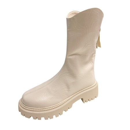 

New Arrivals Soft Women Boots Fashion Women Artificial Leather Solid Color Autumn Thick Sole Square Heels Zipper Mid Booties Round Toe Shoes