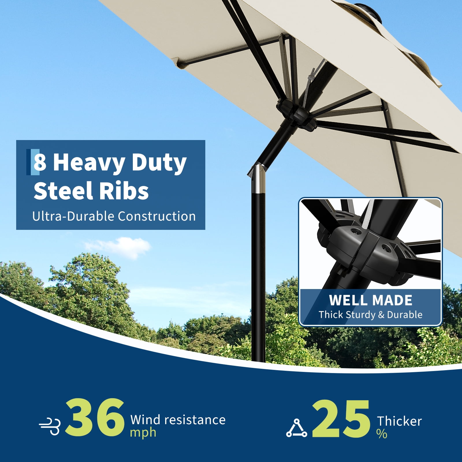 Garvee 10 feet Outdoor Patio Umbrella, with Push Button Tilt & 8 Sturdy Ribs, Off-White