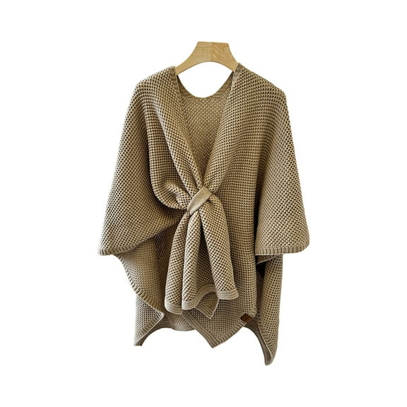 Women Knit Scarf Wraps Sweater Poncho Capes Soft Open Cross Front Cloak Elegant Shawl Camel One Size