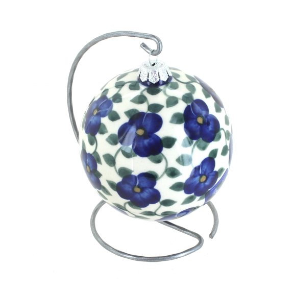 Blue Rose Polish Pottery Violets Christmas Ball