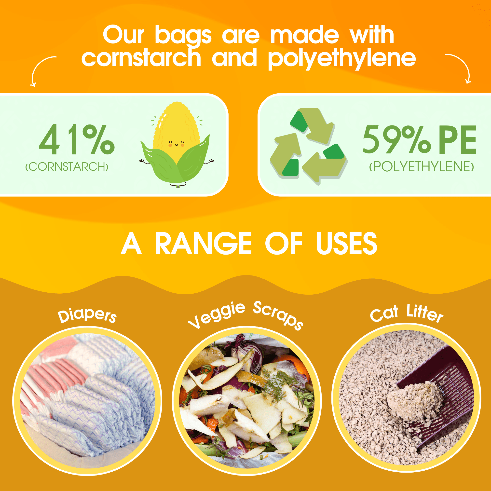 PET N PET Dog Poop Bags with Tie Handles, 200 Count, Unscented, USDA Certified 41% Plant-Based, Leak-Proof Dog Waste Bags, 8 x 15 Inches
