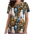 thumbnail image 1 of Shorts pour Femmes, Hauts Décontractés pour Femmes, Mode Décontractée pour Femmes Halloween Imprimé Manches Courtes Col en V Poche Haut d'Allaitement, 1 of 5
