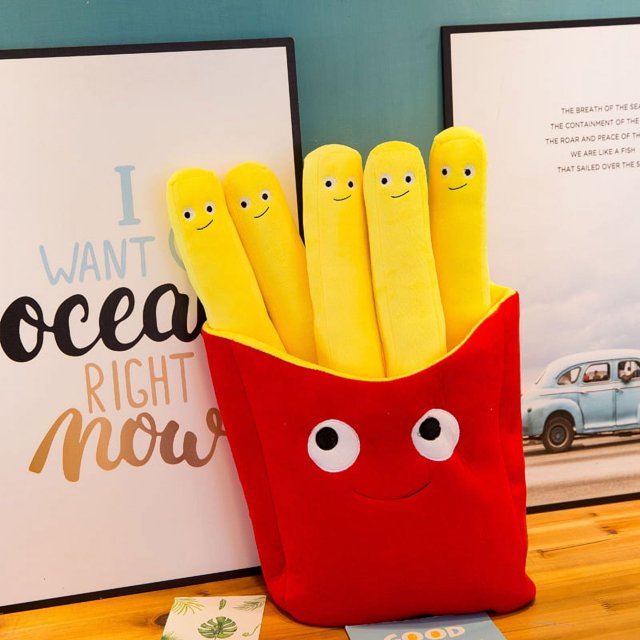 Juguete creativo de dibujos animados, simulación de papas fritas, pizza, almohada, muñeco de peluche, accesorios de fotografía, almohada para sofá