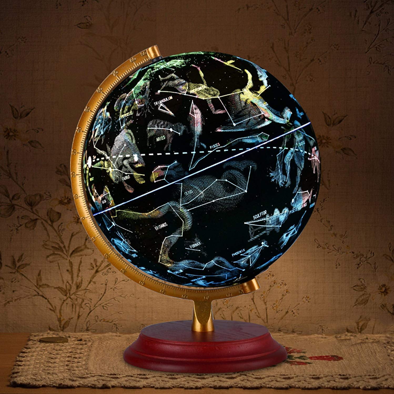 No Battery Required Night View Stars Constellation Pattern Globe with Detailed World Map,Built-in LED Bulb TTKTK Illuminated World Globe with Wooden Base Night Stand Decor 8inch Educational Gift