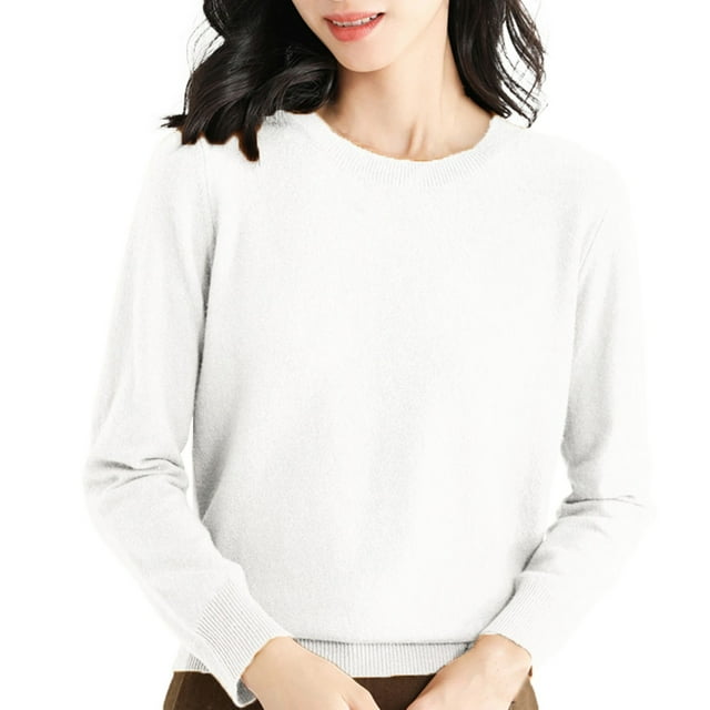 Duoif Chandails pour Femmes, Chandails pour Femmes à Col Rond Chandail pour Femmes à Manches Longues Chandail Doux à Enfiler pour Femmes Blanc m