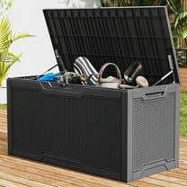 Uforic 100 Gallon large Deck Box, Outdoor Resin Storage Box, Outdoor Container for Patio Garden, Waterproof, Lockable, Black