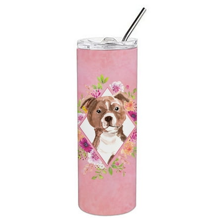 

Carolines Treasures CK4208TBL20 Staffie Bull Terrier Pink Flowers Stainless Steel 20 oz Skinny Tumbler 20 oz