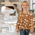 thumbnail image 6 of Xixirimido Daisy Flower Brown Printed Girls Casual Tunic Tops Tie-hem Long Sleeve Loose Soft Blouse T-Shirt Cute Graphic Girls Shirts, Size 7-8, 6 of 7