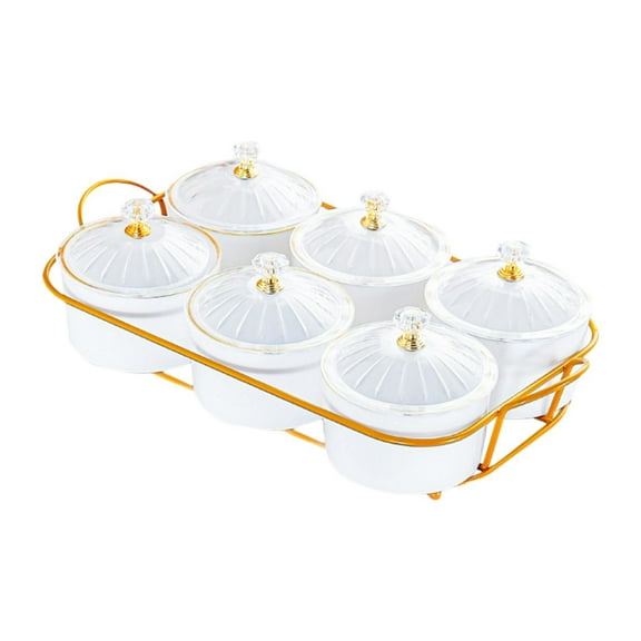 yotijay Dry Fruit Tray with Lid Appetizer Serving Plate for Dining Room Home Wedding white 6 grids