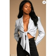 Lulus Suit Your Style Tie-Front Cropped Blazer, Choose Sz/Color: L/Light Grey