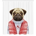 thumbnail image 3 of Ambesonne Pug Shower Curtain, Red Vest Christmas Sweater, 69"Wx75"L, Pale Brown Red White, 3 of 3