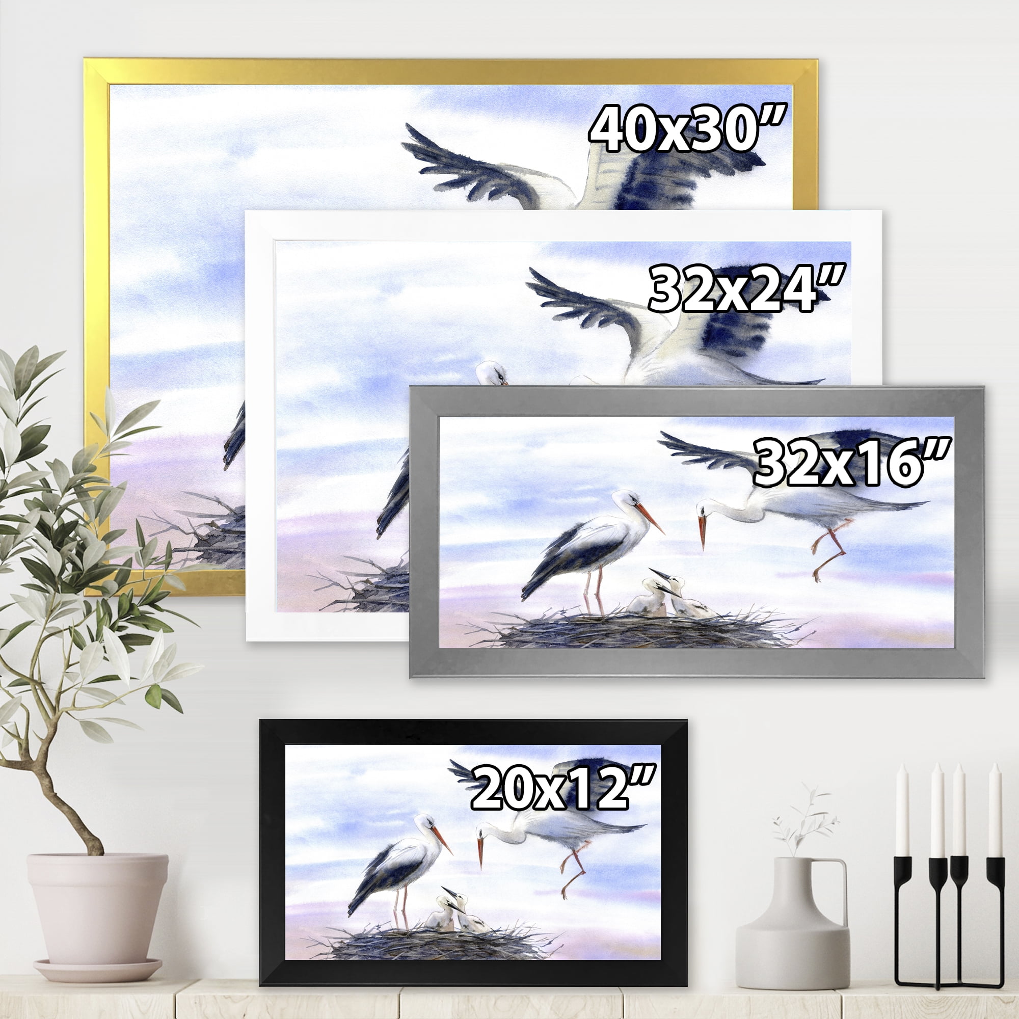 Designart 'Storks With Babies In The Nest' Farmhouse Framed Art Print