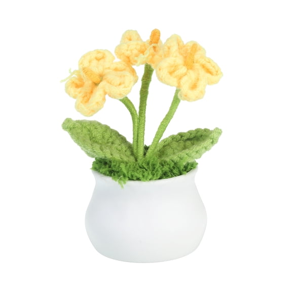 Uxcell Crochet Flowers Handmade Knitted 3 Head Forget Me Not Artificial Flowers with Stem, Yellow