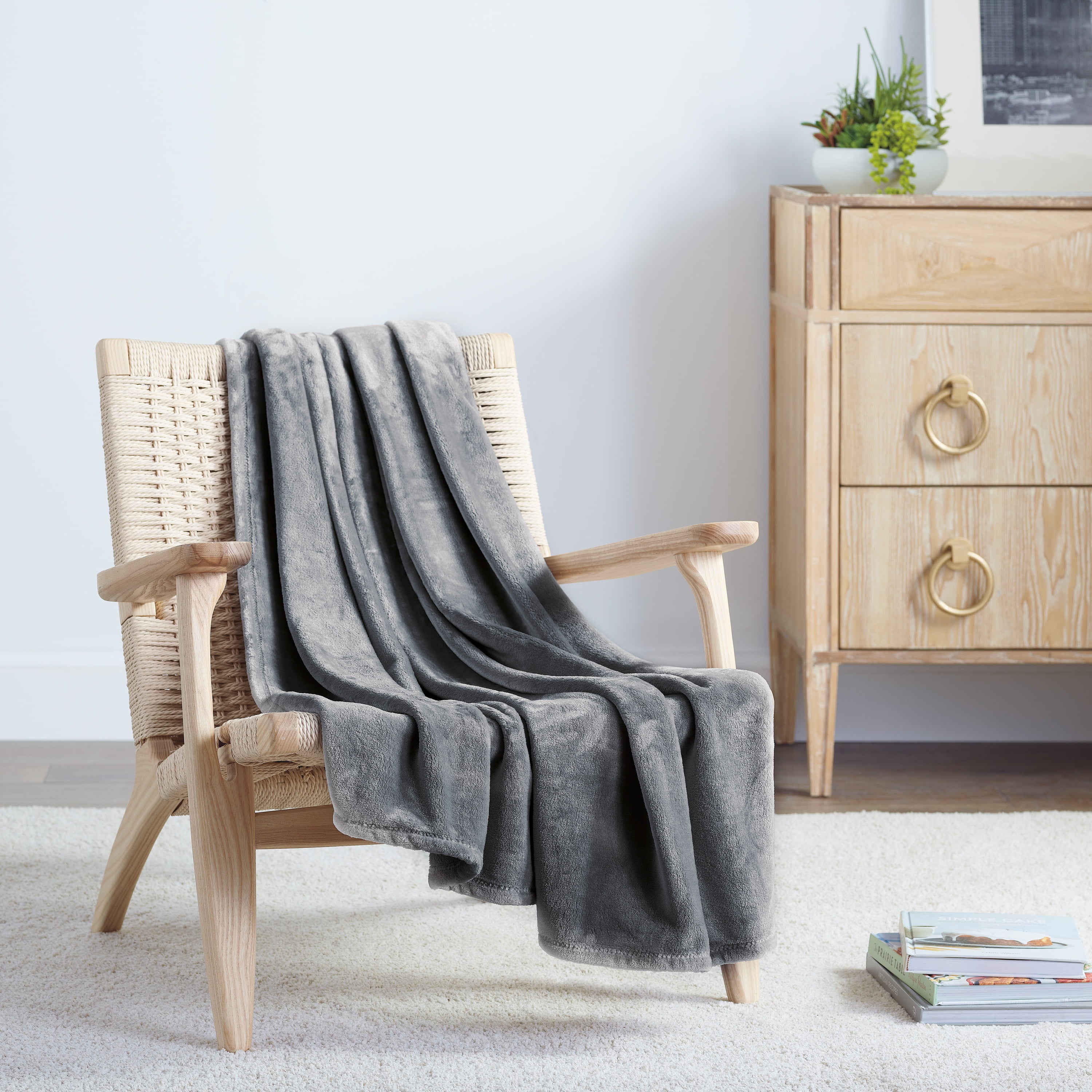 Allswell Antimicrobial, Nanobionic Plush Throw Blanket, Gray, Oversized