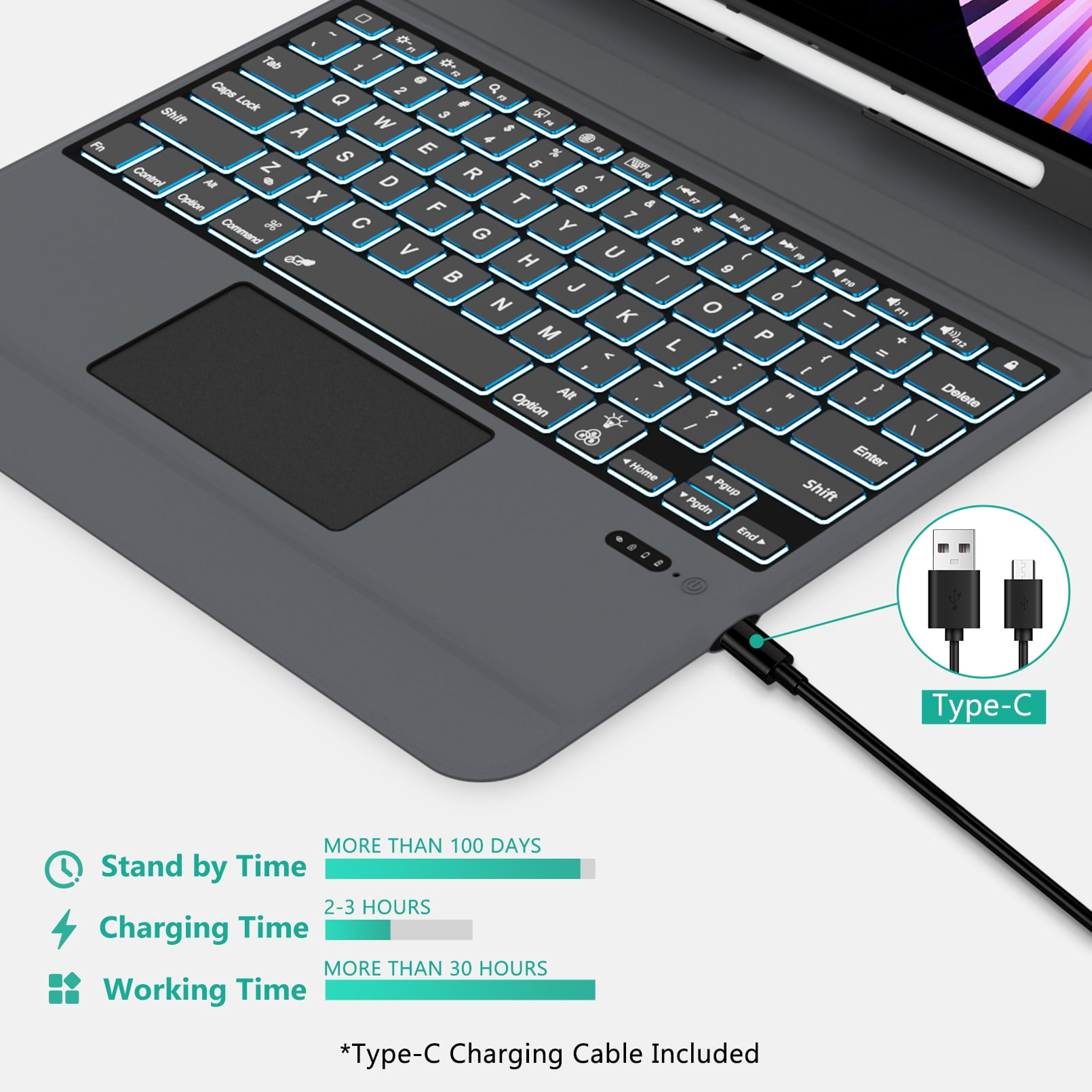 Keyboard for iPad Pro 12.9, 6/5/ 4/ 3 Gen(2022/2021/2020/2018) with Trackpad, Keyboard Case ,Detachable Wireless Bluetooth Keyboard with Backlit, with Pencil Holder