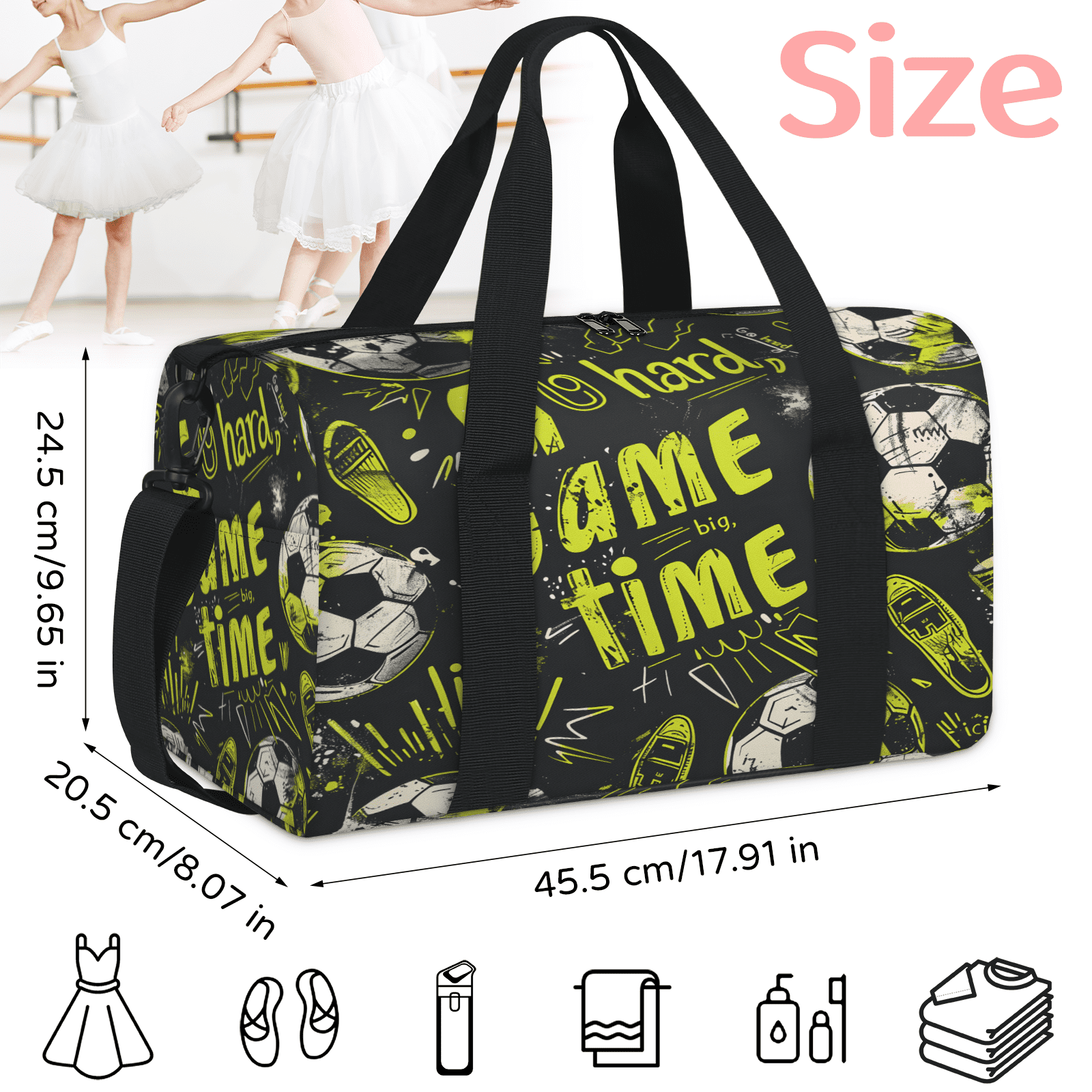 Herdesigns Cool Football Gym Bag for Women, Duffle Bag for Travel Sport, Lightweight Waterproof Carry on Weekender Dance Yoga Workout Bags