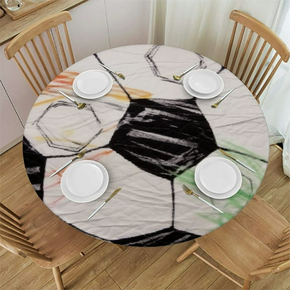 BCIIG Soccer Ball Round Table Cover Stain Resistant Washable Indoor Outdoor Tablecloth Kitchen Dining Wedding Parties Tablecloth 100% Polyester Fiber 31"-35