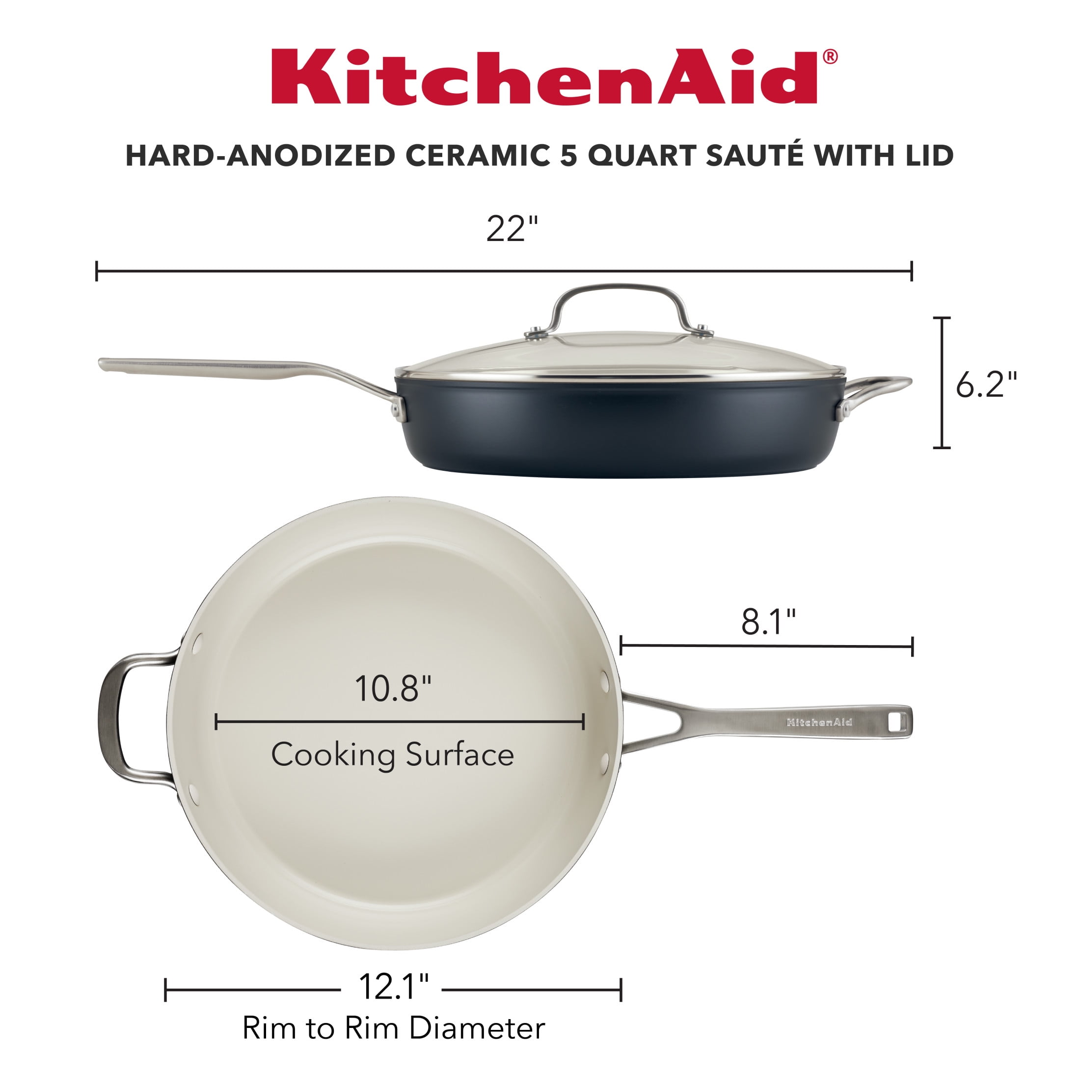 KitchenAid Hard Anodized Ceramic Nonstick Sauté Pan with Lid, 5-Quart, Pistachio