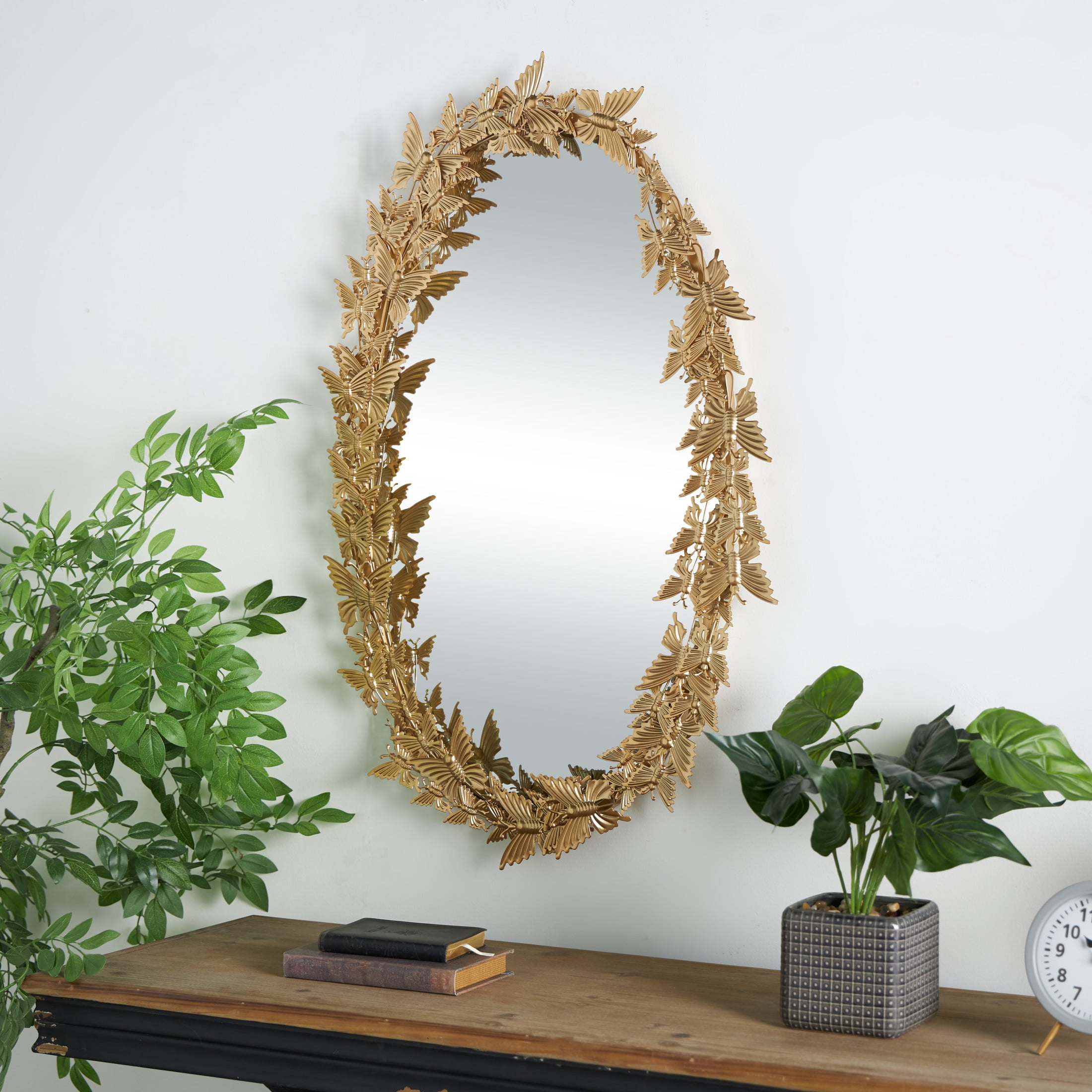 DecMode 19" x 33" Gold Oval 3D Butterfly Wall Mirror