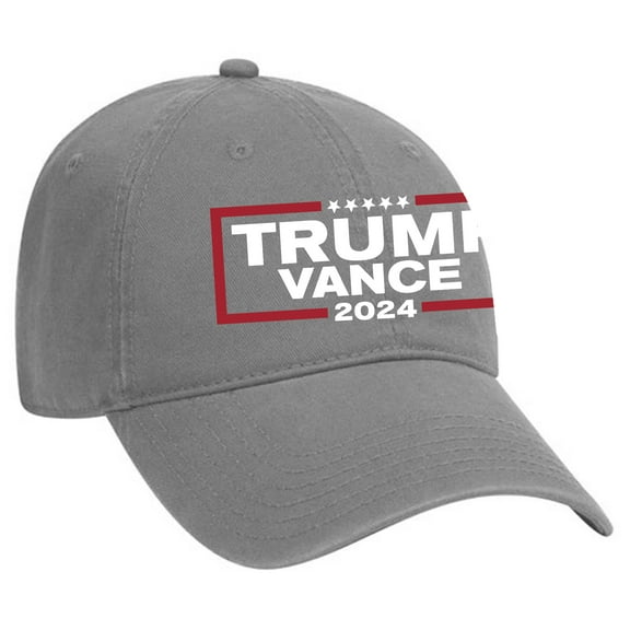 Trenz Shirt Company Trump Vance 2024 Stars Campaign Design Embroidered Dad Hat Baseball Cap, Grey
