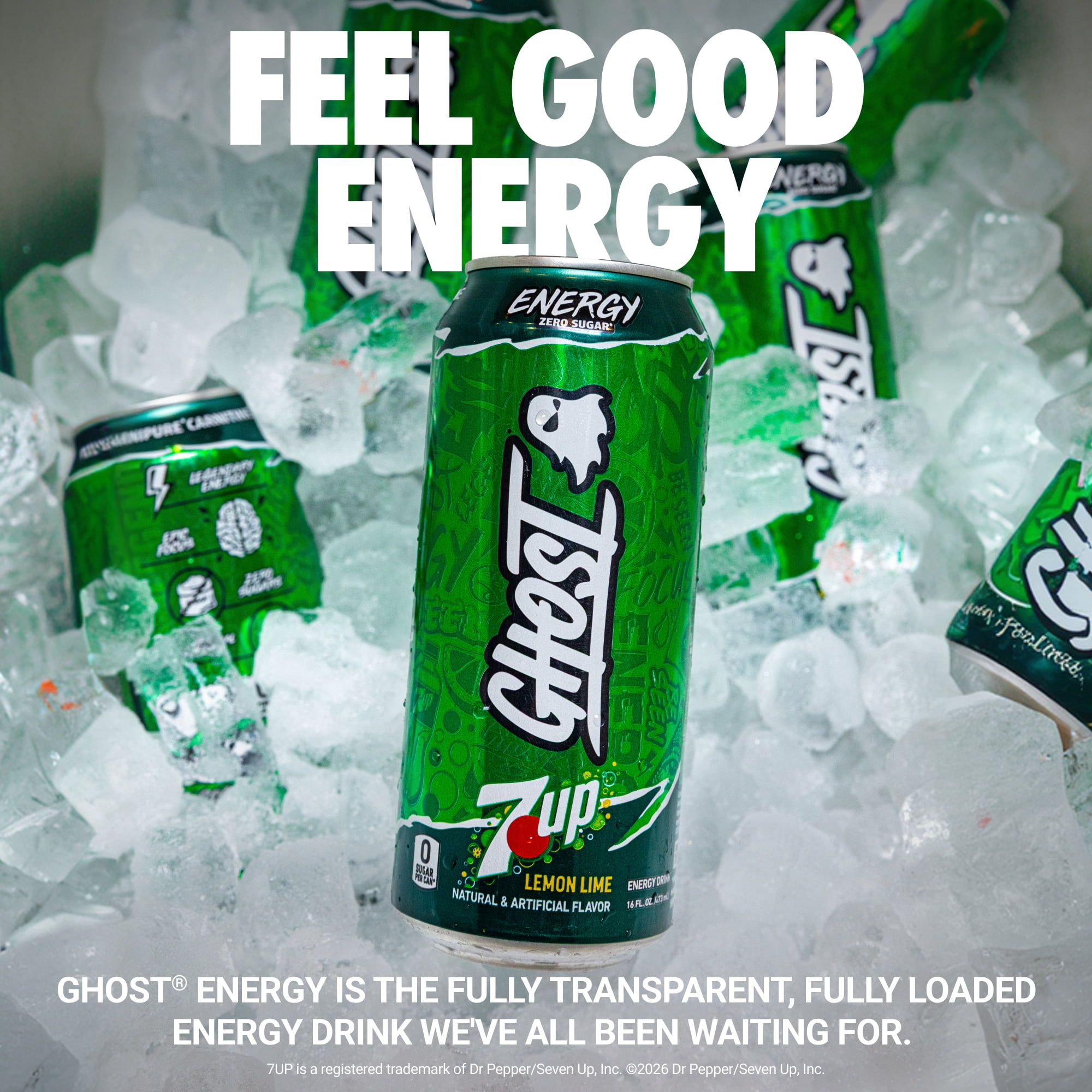 GHOST® ENERGY Zero Sugars Energy Drink, 7UP Lemon Lime, 200mg Natural Caffeine, 16 fl oz Can