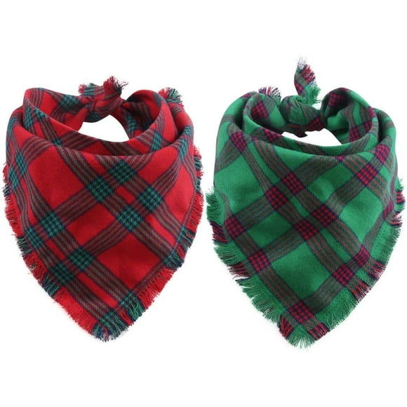 KZHAREEN 2 Pack Dog Bandana Christmas Plaid Reversible Triangle Bibs Scarf Accessories for Dogs Cats Pets Animals