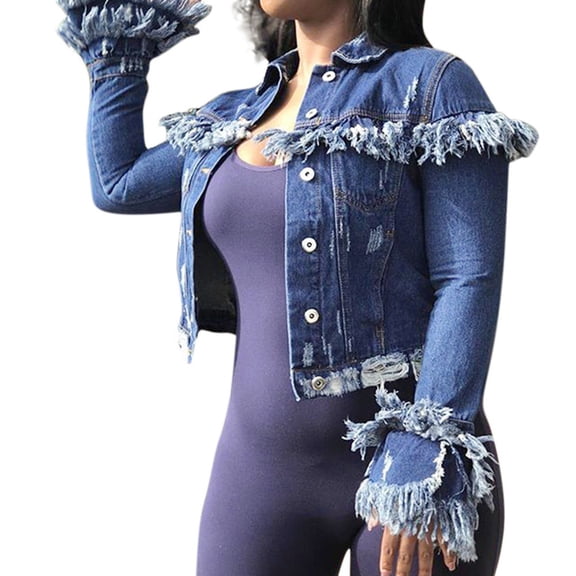 Vedolay Womens Denim Jackets Womens Denim Jacket Casual Long Sleeve Jean Jacket with Pockets,Blue XL