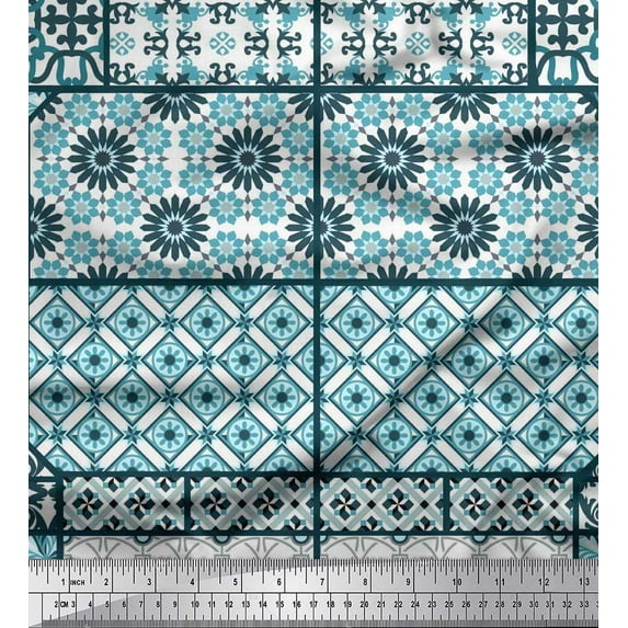 Soimoi Cotton Voile Fabric Geometric,Damask & Mandala Patchwork Decor Fabric Printed Yard 56 Inch Wide