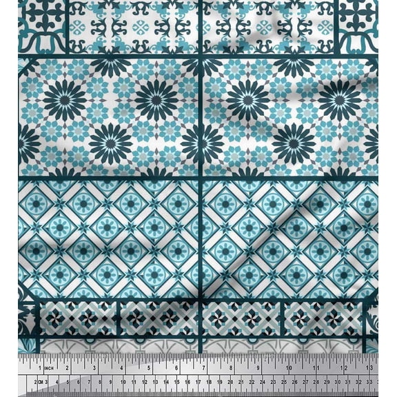 Soimoi Rayon Fabric Geometric,Damask & Mandala Patchwork Printed Fabric 1 Yard 42 Inch Wide