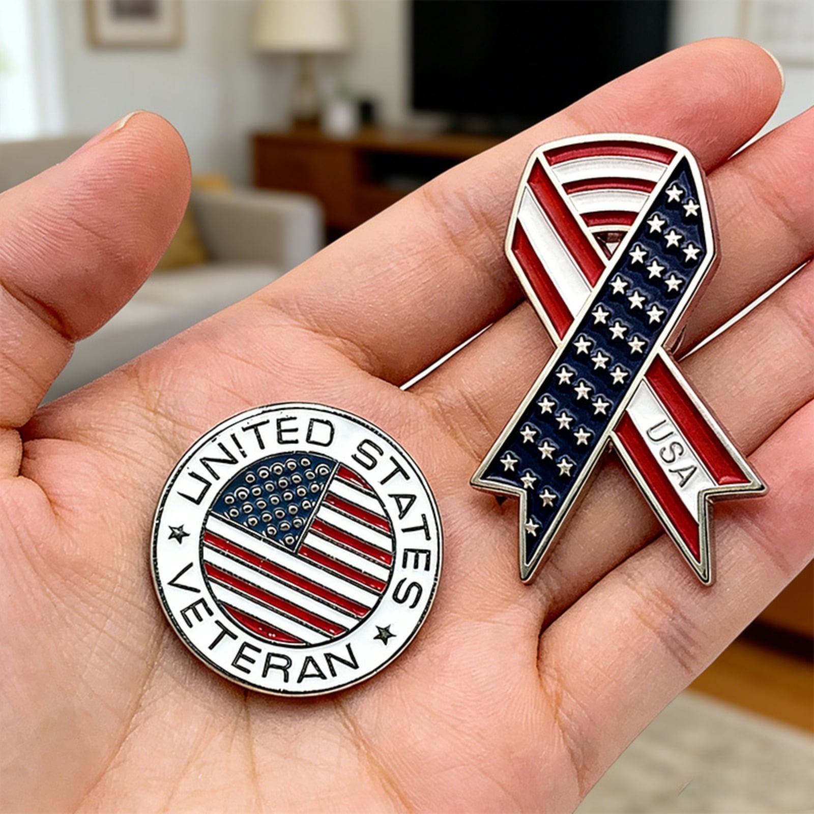 4th of July Patriotic Metal Brooch, Independence Day Red White and Blue Stars and Stripes Pin, Unisex American Theme Commemorative Badge for Adult Holiday Party and Event Decoration