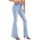 thumbnail image 5 of Pantalones vaqueros acampanados para mujer, vaqueros acampanados de cintura alta rasgados, cintura elástica, dobladillo crudo, pantalones vaqueros ajustados elásticos, 255-blue6, 5 of 5