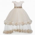 thumbnail image 6 of Girls Mini Gown Sequin Embroidery Flower Ruffle Sleeve Cinched A-Line Tutu Princess Dress Kids Elegant Fluffy Mesh Layered Dresses Rose Gold 3-4 Years, 6 of 7