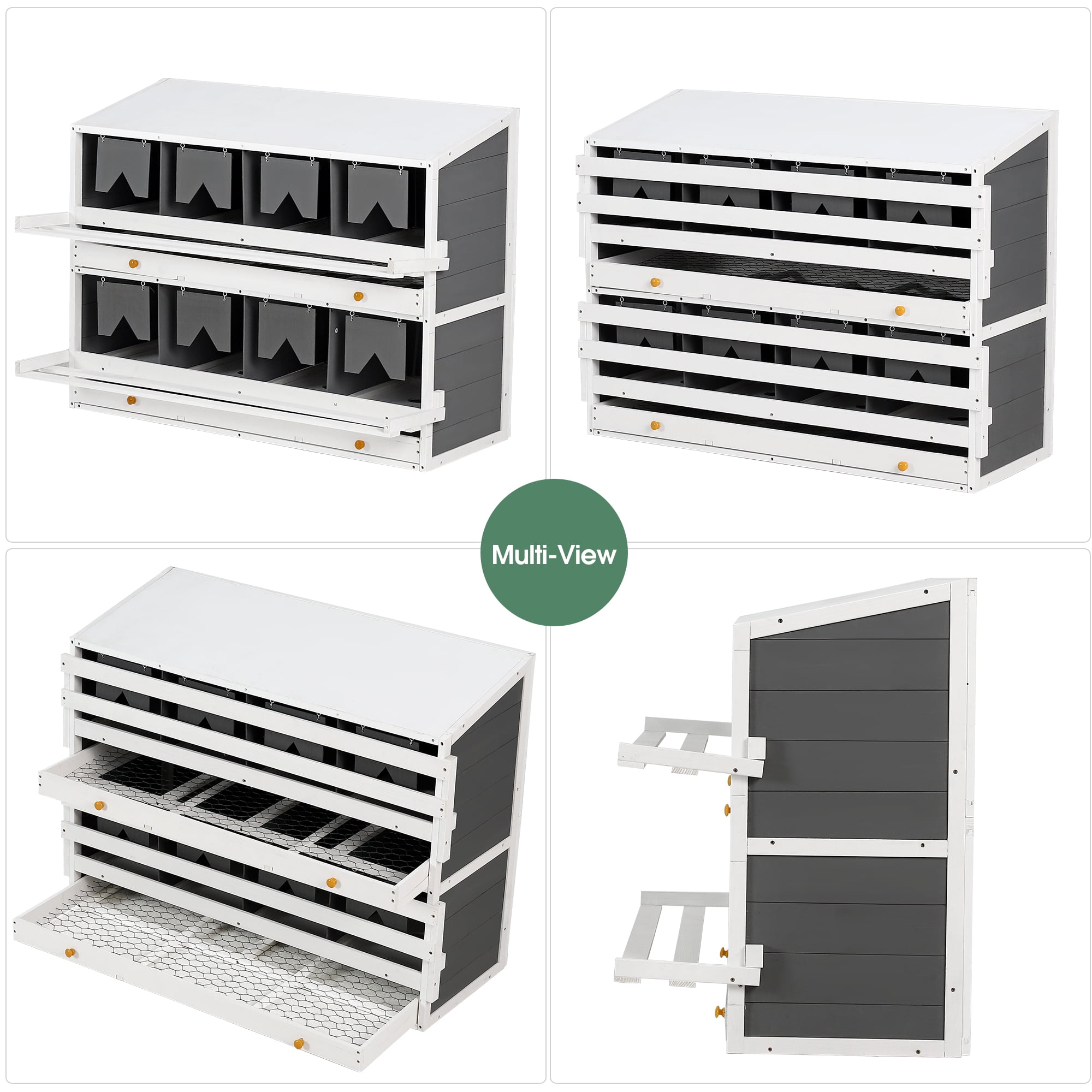 Pefilos 47" Wood 8 Compartments Egg Laying Boxes for Hens, Chicken Nesting Box for Laying Eggs with 2 Roll Out Egg Collection Drawers, Gray Pefilos 47" Wood 8 Compartments Egg Laying Boxes for Hens, Chicken Nesting Box for Laying Eggs with 2 Roll Out Egg Collection Drawers, Gray
