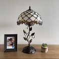 thumbnail image 5 of Tiffany Table Lamp Beige Stained Glass Crystal Beans Iron Metal Leaves Bronze Base Included LED Bulb for Living Room Dining Room Bedroom Bedside 12"W*12"D*22"H, 5 of 5